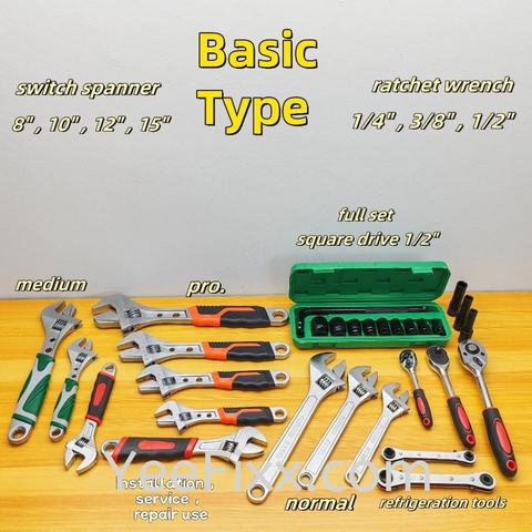 YeeFixx ( Basic ) Switch spanner & Ratchet Wrench Square Drive socket Hand Tools For Aircond installation repair car