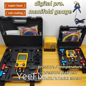 YeeFixx pro.digital manifold gauge refrigerant air-conditioner refrigerator check pressure temperature leak test vacuum