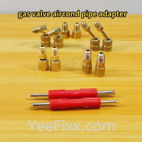 YeeFixx (converter charging hose) gas valve aircond 1/4'' 5/16'' r22 r410a r32 r134 r600 gas pipe adapter + valve opener